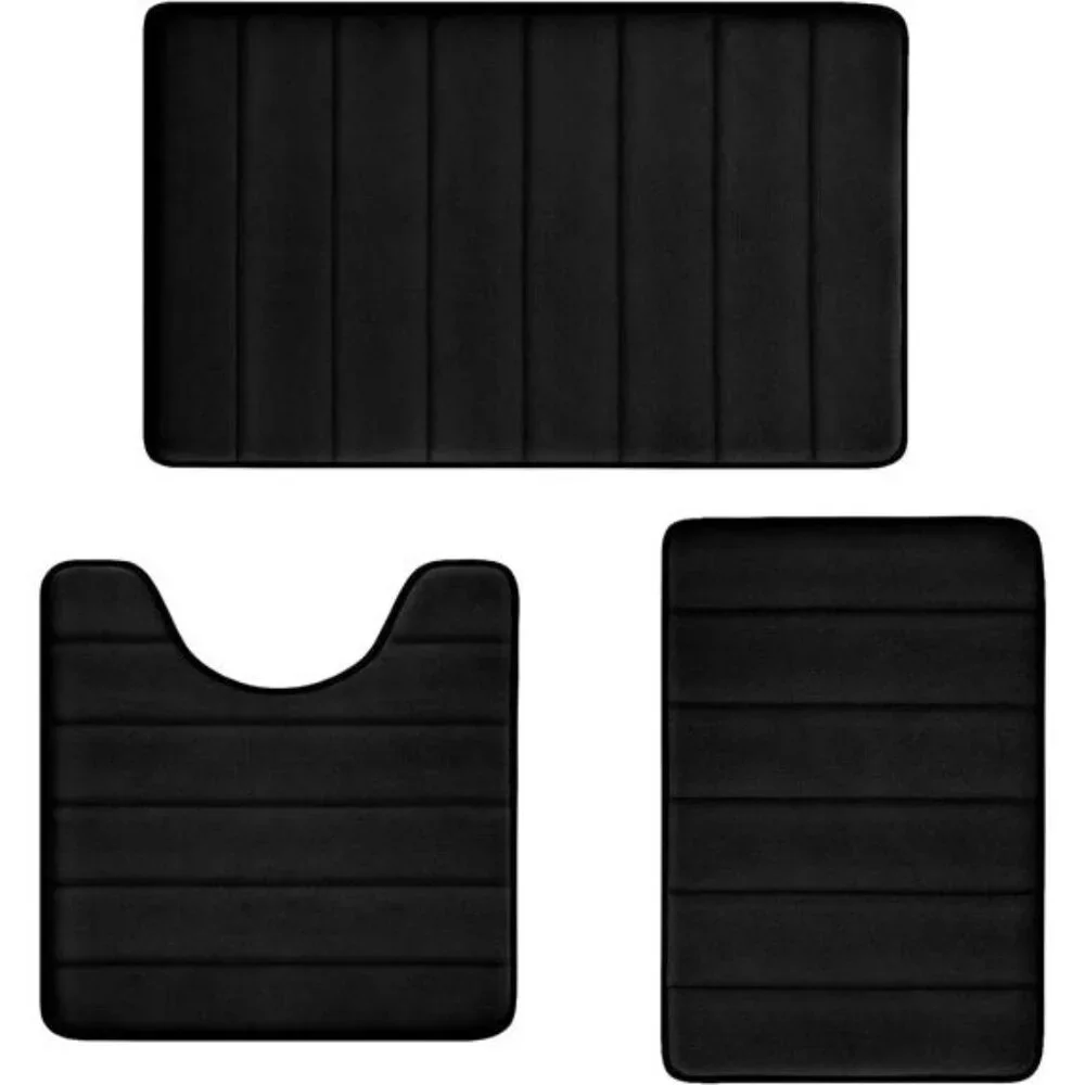 Bathroom Rugs Set Memory Foam Non Slip Bath Mats Absorbent Soft 3 Piece Shaggy